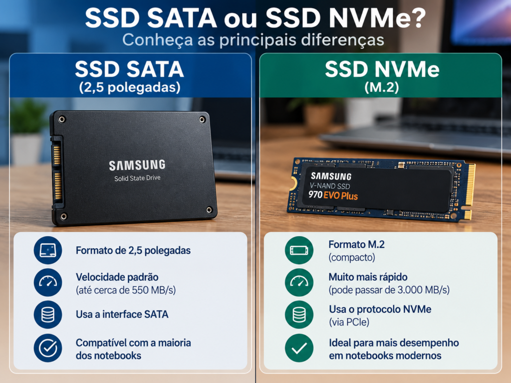 Comparação entre SSD SATA de 2,5 polegadas e SSD NVMe M.2